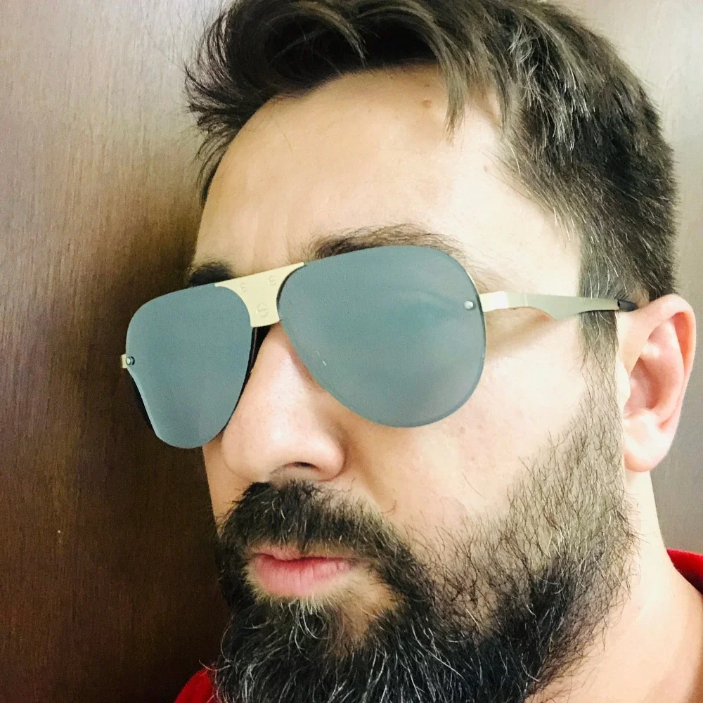 Men Sunglasses Gold Frame Gray Lens Fashion Silver Mirror Pilot Lentes Gafas New